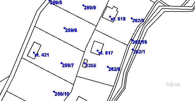 Parcela st. 617 v KÚ Hrusice, Katastrální mapa