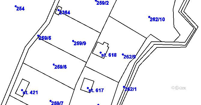 Parcela st. 618 v KÚ Hrusice, Katastrální mapa