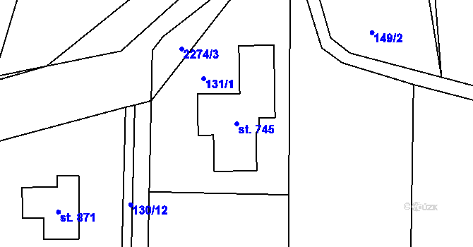 Parcela st. 745 v KÚ Hrusice, Katastrální mapa