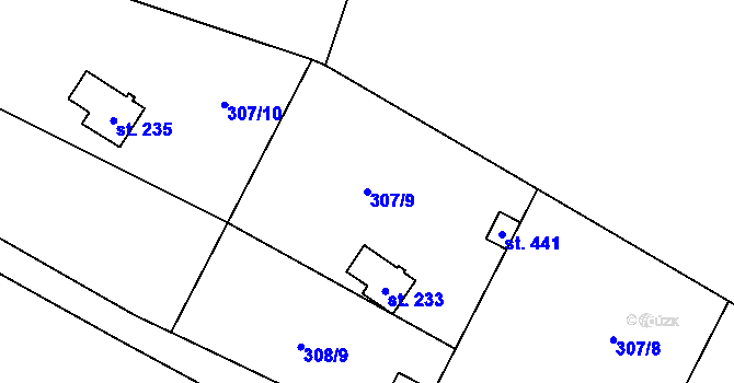 Parcela st. 307/9 v KÚ Hrusice, Katastrální mapa