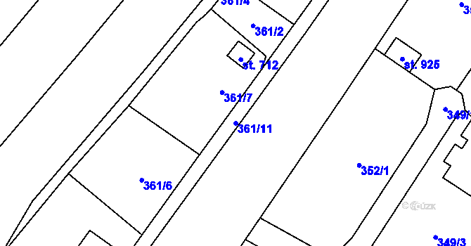 Parcela st. 361/11 v KÚ Hrusice, Katastrální mapa