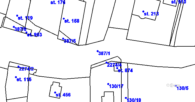 Parcela st. 387/1 v KÚ Hrusice, Katastrální mapa