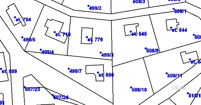 Parcela st. 499/3 v KÚ Hrusice, Katastrální mapa