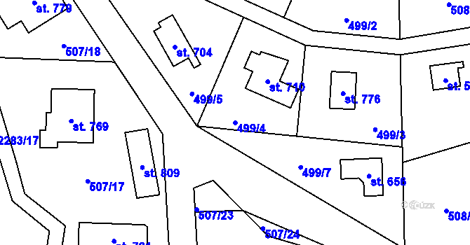 Parcela st. 499/4 v KÚ Hrusice, Katastrální mapa