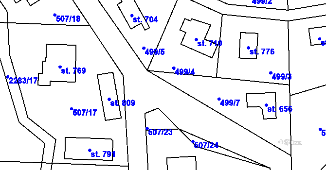 Parcela st. 499/12 v KÚ Hrusice, Katastrální mapa