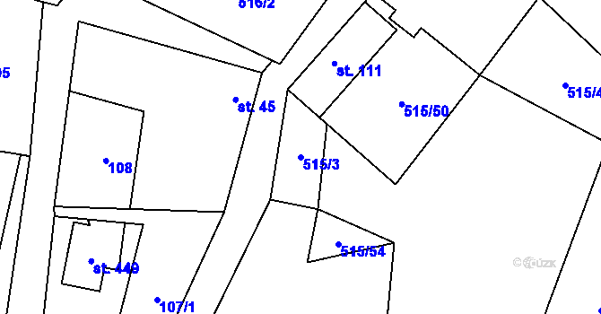 Parcela st. 515/3 v KÚ Hrusice, Katastrální mapa