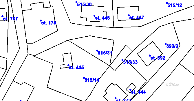 Parcela st. 515/31 v KÚ Hrusice, Katastrální mapa