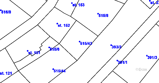 Parcela st. 515/43 v KÚ Hrusice, Katastrální mapa