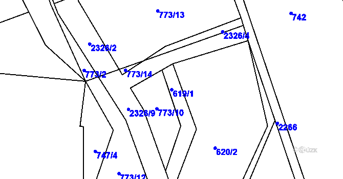 Parcela st. 619/1 v KÚ Hrusice, Katastrální mapa