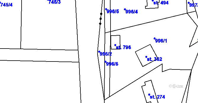 Parcela st. 996/2 v KÚ Hrusice, Katastrální mapa