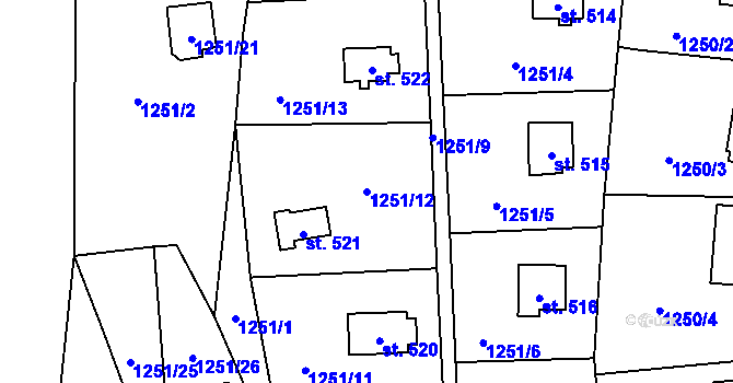 Parcela st. 1251/12 v KÚ Hrusice, Katastrální mapa