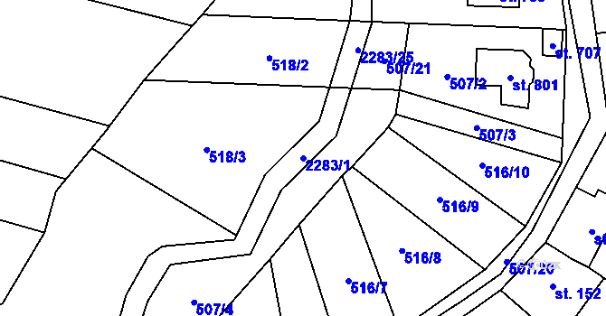 Parcela st. 2283/1 v KÚ Hrusice, Katastrální mapa
