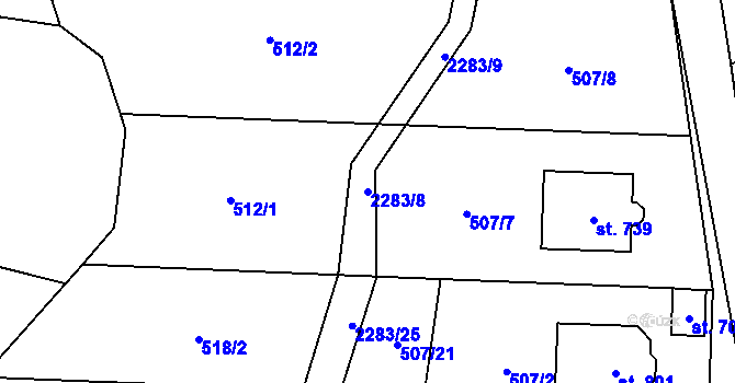Parcela st. 2283/8 v KÚ Hrusice, Katastrální mapa