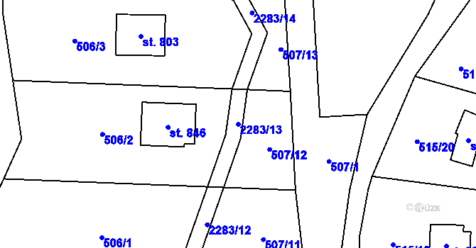 Parcela st. 2283/13 v KÚ Hrusice, Katastrální mapa