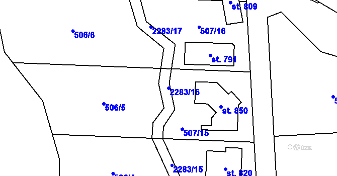 Parcela st. 2283/16 v KÚ Hrusice, Katastrální mapa