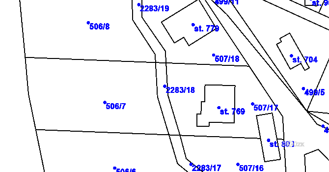 Parcela st. 2283/18 v KÚ Hrusice, Katastrální mapa