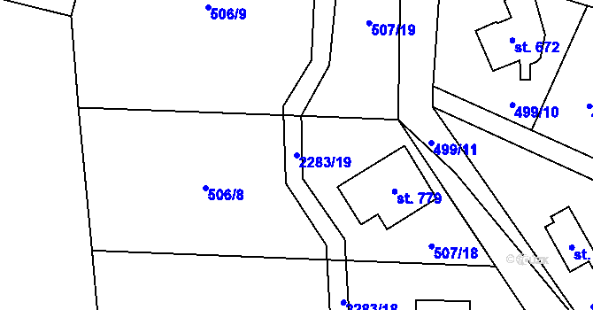 Parcela st. 2283/19 v KÚ Hrusice, Katastrální mapa