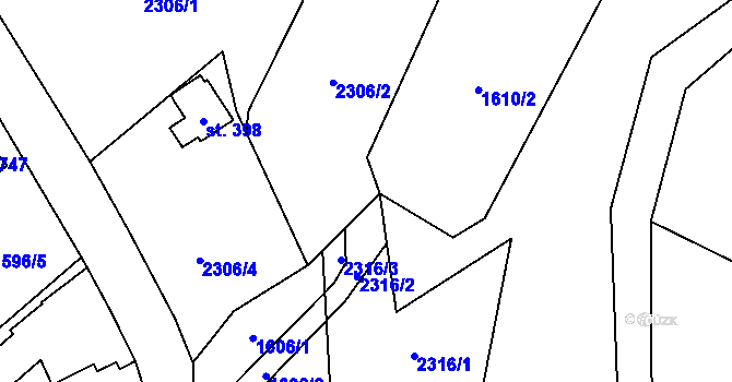Parcela st. 2306/3 v KÚ Hrusice, Katastrální mapa