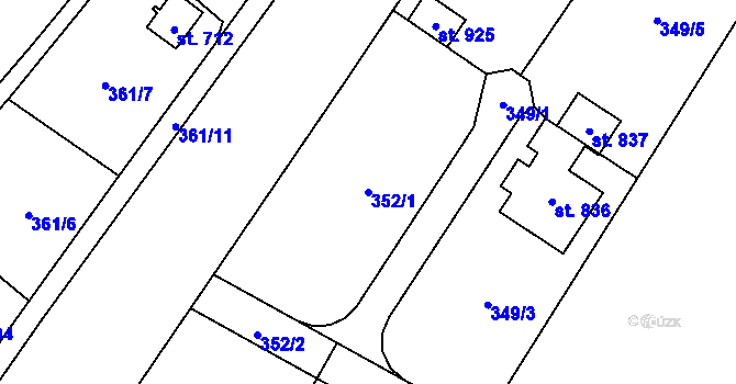 Parcela st. 352/1 v KÚ Hrusice, Katastrální mapa