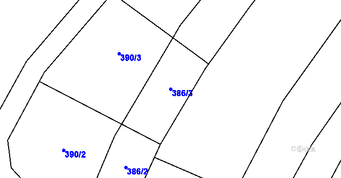 Parcela st. 386/3 v KÚ Hrusice, Katastrální mapa