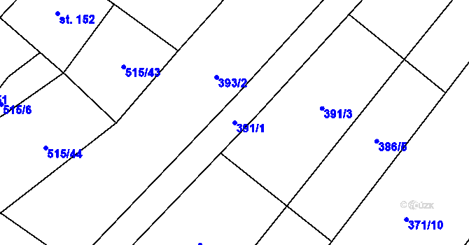 Parcela st. 391/1 v KÚ Hrusice, Katastrální mapa