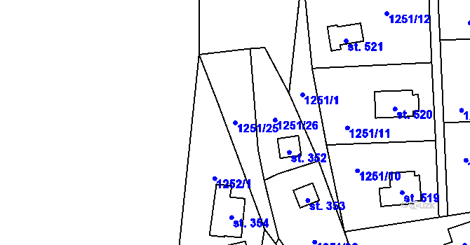 Parcela st. 1251/25 v KÚ Hrusice, Katastrální mapa