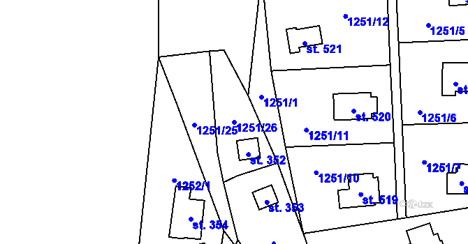 Parcela st. 1251/26 v KÚ Hrusice, Katastrální mapa