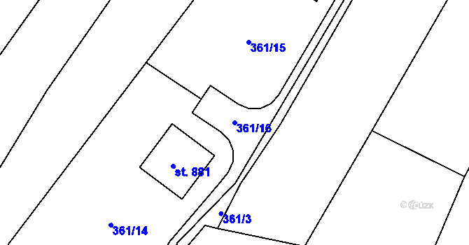 Parcela st. 361/16 v KÚ Hrusice, Katastrální mapa