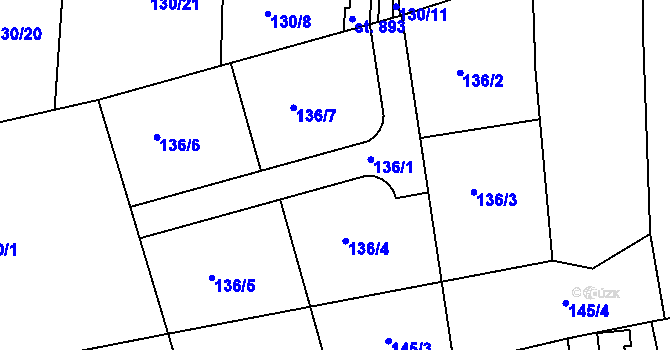 Parcela st. 136 v KÚ Hrusice, Katastrální mapa