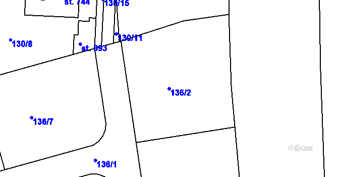 Parcela st. 136/2 v KÚ Hrusice, Katastrální mapa