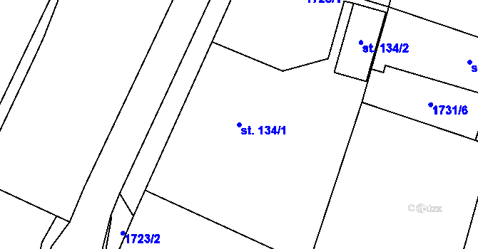 Parcela st. 134/1 v KÚ Hrusice, Katastrální mapa