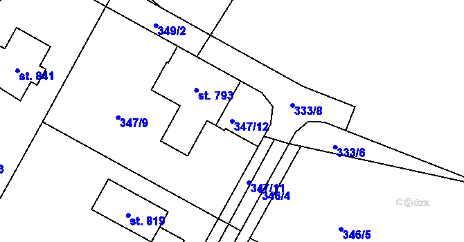 Parcela st. 347/12 v KÚ Hrusice, Katastrální mapa