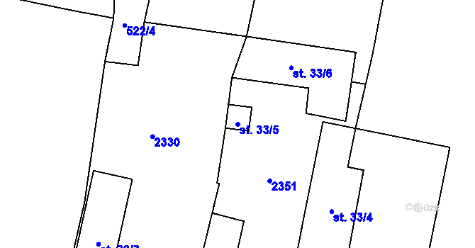 Parcela st. 33/5 v KÚ Hrusice, Katastrální mapa
