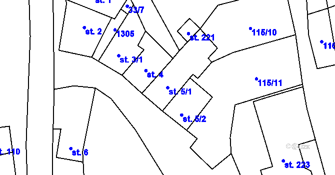 Parcela st. 5/1 v KÚ Hruška, Katastrální mapa