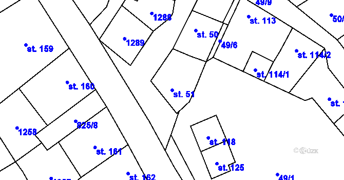 Parcela st. 51 v KÚ Hruška, Katastrální mapa