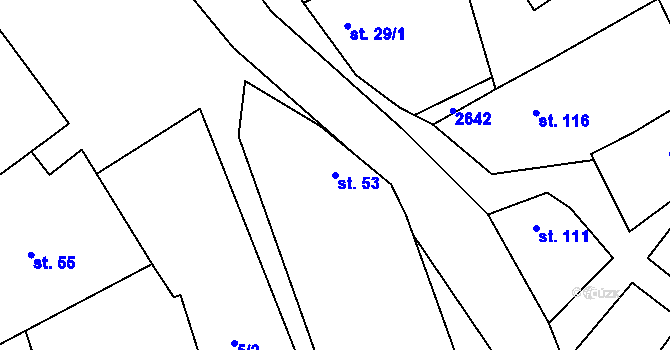 Parcela st. 53 v KÚ Hruška, Katastrální mapa