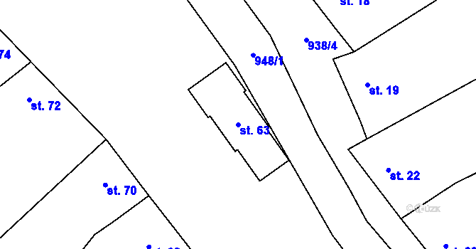 Parcela st. 63 v KÚ Hruška, Katastrální mapa