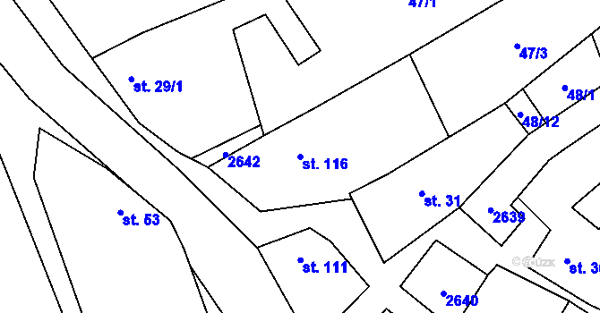 Parcela st. 116 v KÚ Hruška, Katastrální mapa