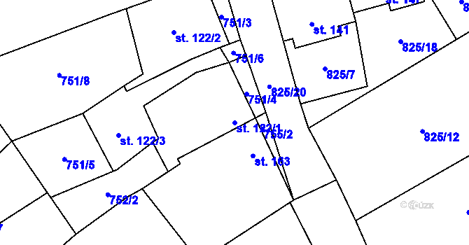 Parcela st. 122/1 v KÚ Hruška, Katastrální mapa