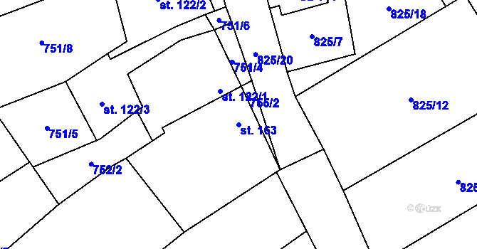 Parcela st. 163 v KÚ Hruška, Katastrální mapa