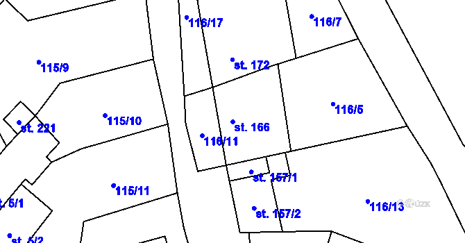 Parcela st. 166 v KÚ Hruška, Katastrální mapa