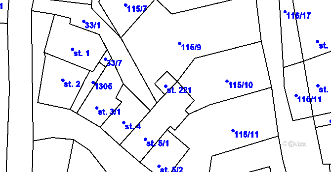 Parcela st. 221 v KÚ Hruška, Katastrální mapa