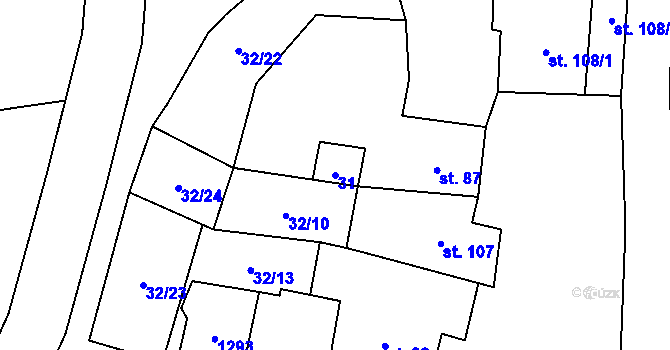 Parcela st. 31 v KÚ Hruška, Katastrální mapa