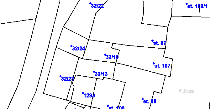 Parcela st. 32/10 v KÚ Hruška, Katastrální mapa