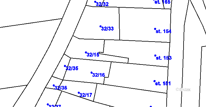 Parcela st. 32/15 v KÚ Hruška, Katastrální mapa
