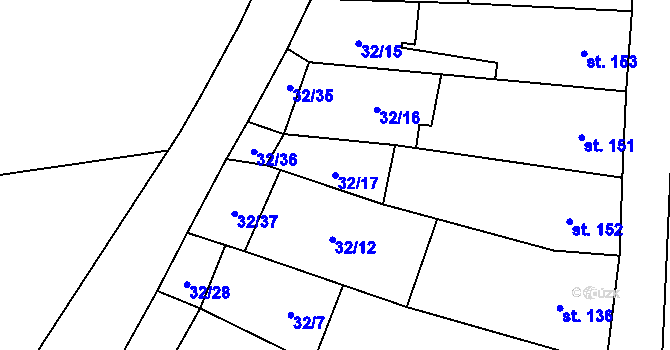 Parcela st. 32/17 v KÚ Hruška, Katastrální mapa