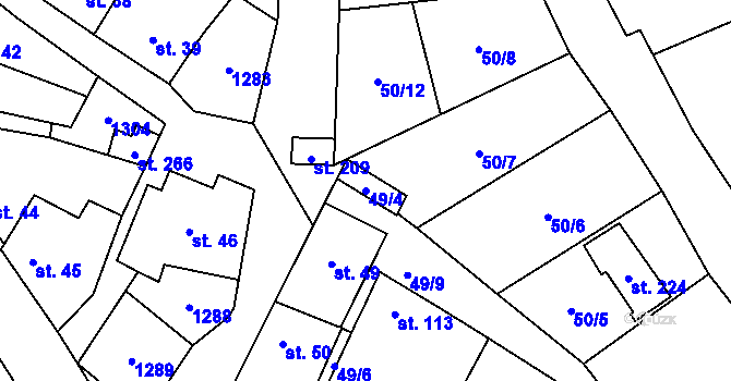Parcela st. 49/4 v KÚ Hruška, Katastrální mapa