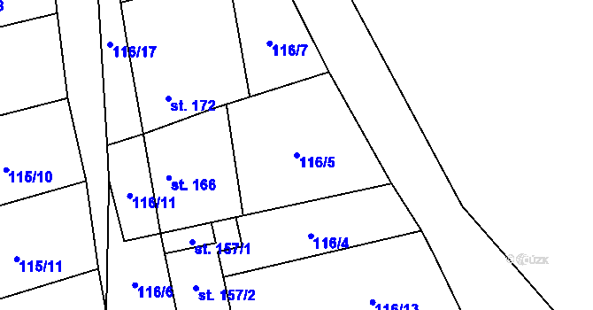 Parcela st. 116/5 v KÚ Hruška, Katastrální mapa