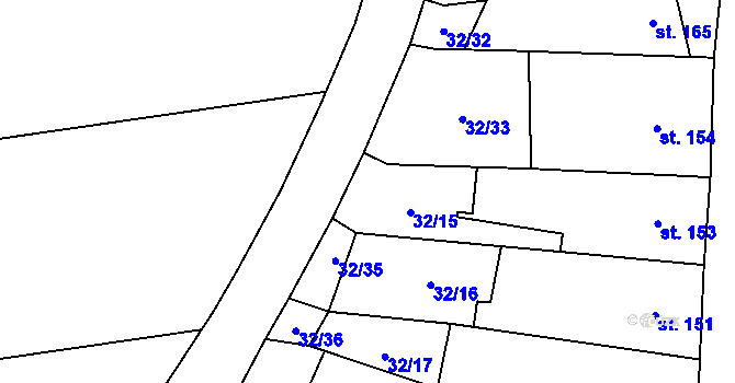 Parcela st. 32/34 v KÚ Hruška, Katastrální mapa