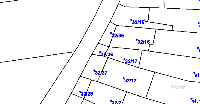 Parcela st. 32/36 v KÚ Hruška, Katastrální mapa